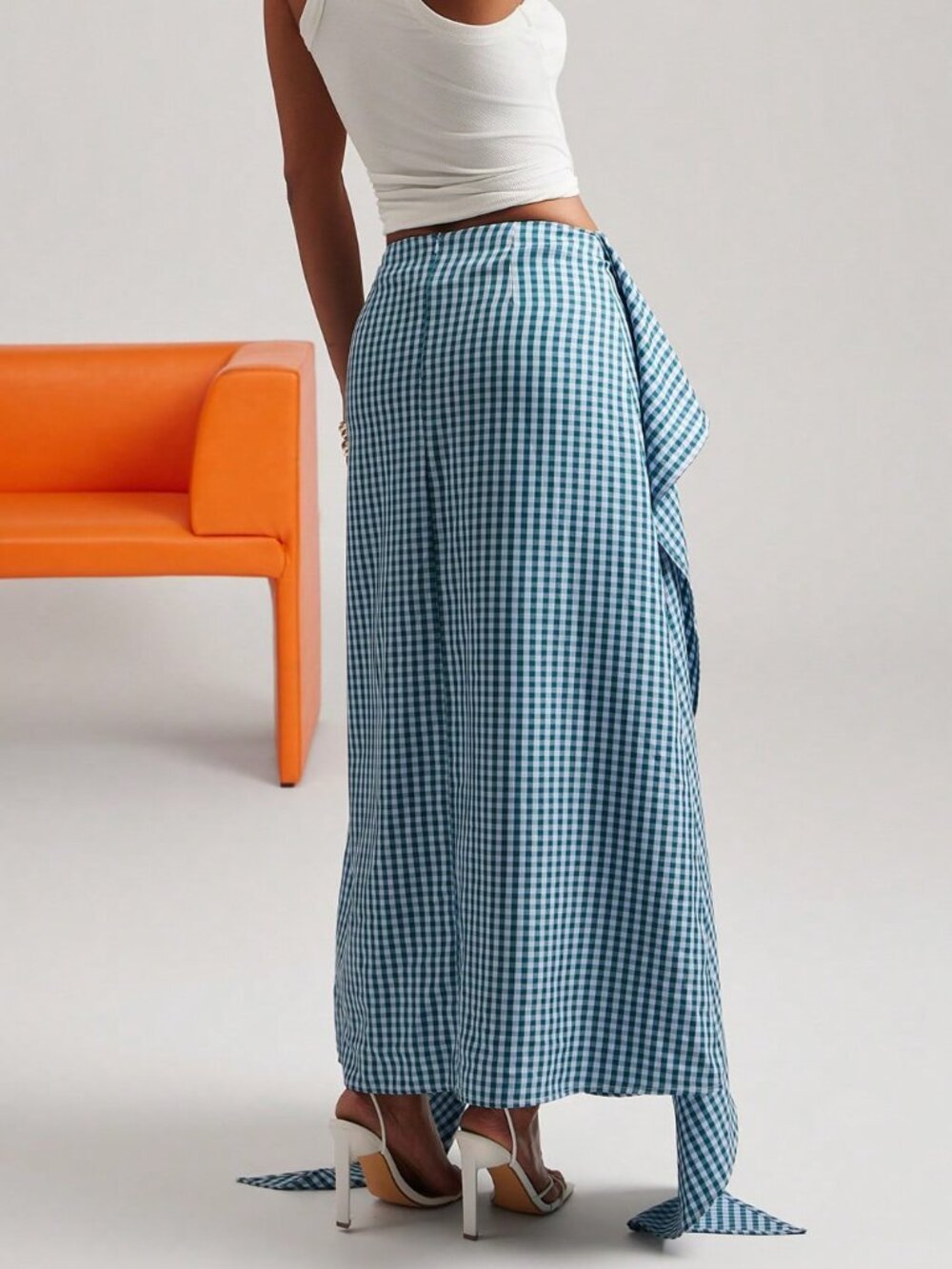 Multicolor Casual Women's Gingham Plaid Tiered Flare A-Line Midi Skirt - Picture 2 of 6